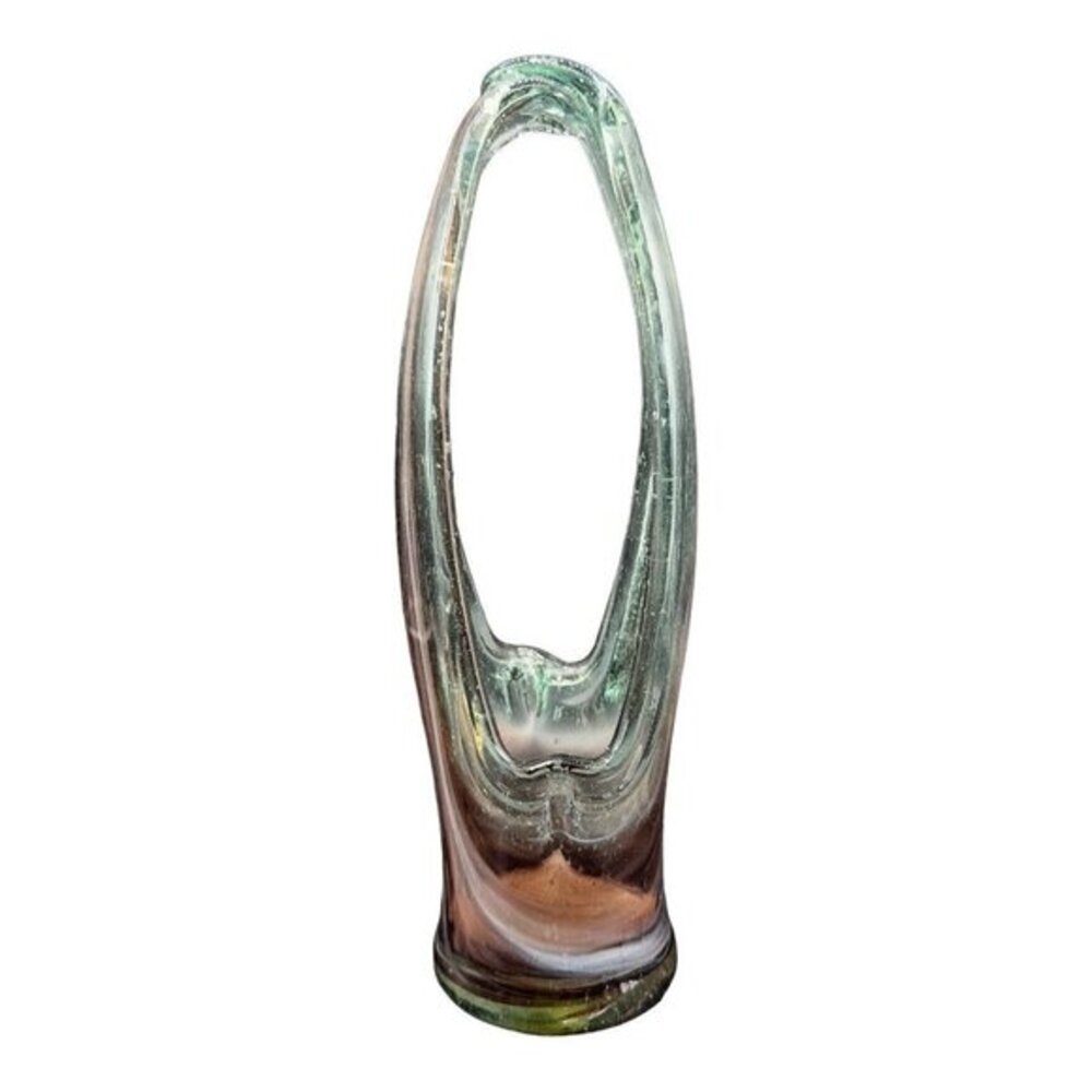 Stretch Swung Art Glass Vase Multicolor Purple White Clear Swirls Hand Blown VTG